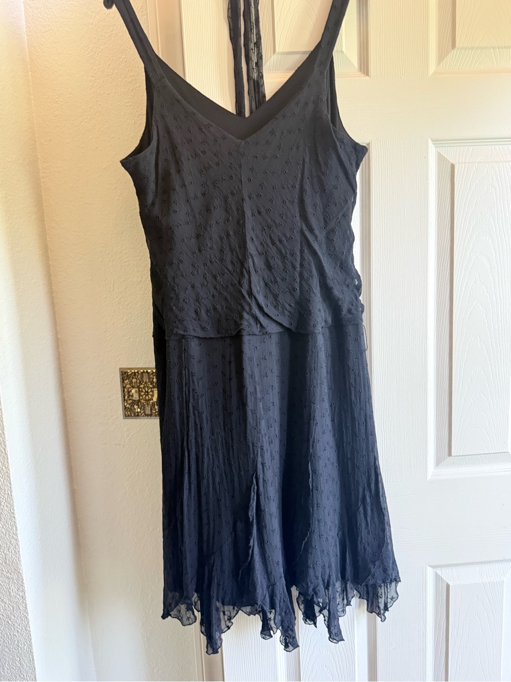 HI STUDIO BLACK SILK-EYELET EMBROIDERED MIDI DRESS-SIZE 16